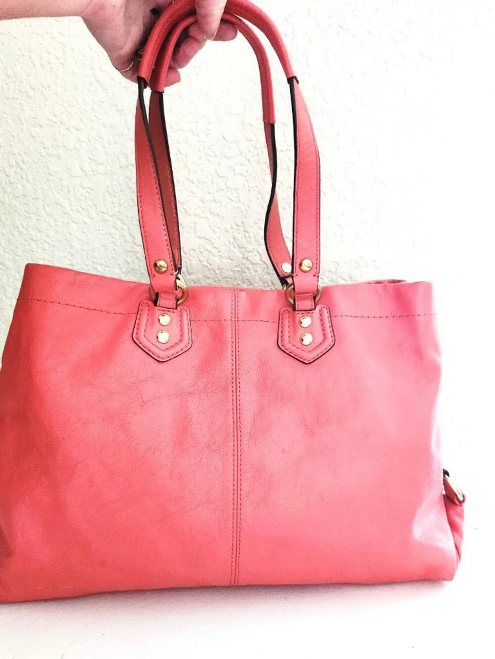 Coach Ashley Coral Leather Tote Bag Handbag Purse - Picture 3 of 12